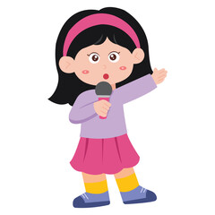 Cute Cartoon Girl Singing with Microphone Illustration