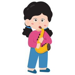 Cartoon Girl Playing Saxophone Illustration