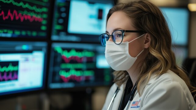 Healthcare professional analyzing patient data in a modern medical facility technology environment close-up view