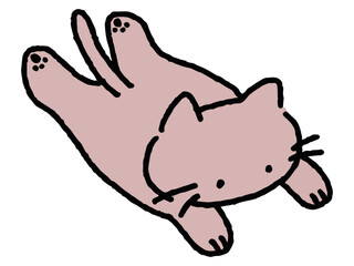 寝転んでいるネコのゆるい手描きイラスト