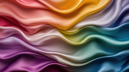 Obraz premium A vivid display of multicolored fabric waves showcases the fluid motion and elegance of design, embodying a dynamic and artistic representation.