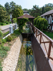 Abrau Durso, Russia 28 August 2024: Picturesque view of embankment of lake Abrau on sunny day in Abrau Durso