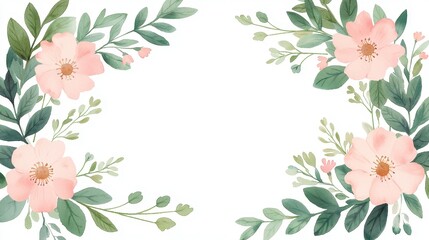 Watercolor floral wreath design featuring hand-painted greenery, wildflowers, herbs, and vibrant leaves, ideal for botanical illustrations, prints, or backgrounds.