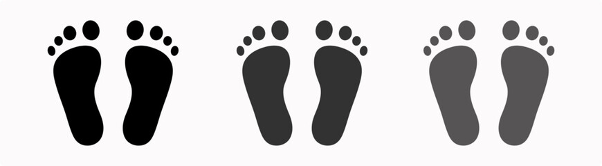 Footprints human silhouette, vector set,