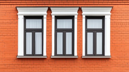 Rustic charm, two windows on a weathered brick wall tell silent story of time and architecture