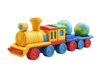 Colorful Toy Train with Earth Globes on Track