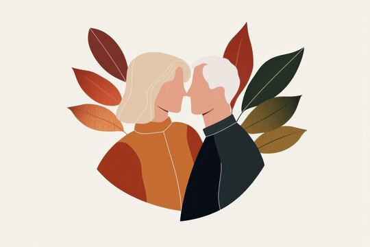 Wholesome family illustration featuring a happy older couple, symbolizing love, connection, and positive aging