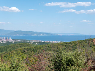 Fototapeta premium Black sea coast. bald mountain. Beautiful blue sea in Novorossiysk