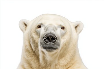 Studio photo of a polar bear isolated against a white background. Wildlife and conservation concept, space for copy.