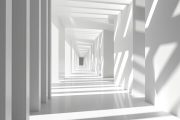 Obraz premium Geometric Cityscape: Abstract 3D Illustration of Futuristic White Stripe Pattern Background