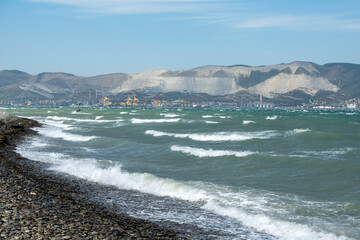 View of a stormy seascape of waves and the Black Sea