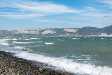 Fototapeta premium View of a stormy seascape of waves and the Black Sea