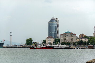 Novorossiysk, Russia - 18 August 2023 Column Sea Glory of Russia on embankment of Admiral Serebryakov.