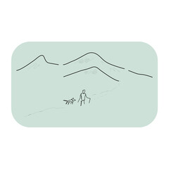 illustration of people walking on mountain landscape minimal design