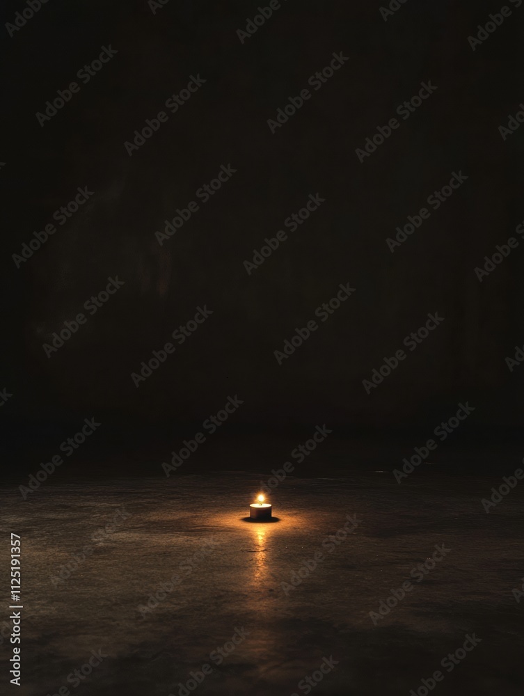 Poster A small light source barely breaks the darkness in an empty room, evoking feelings of loneliness and providing space for personal reflection. Generative AI
