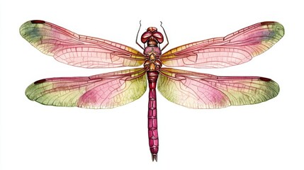Delicate Watercolor Dragonfly, Vibrant Colors, Detailed Wings