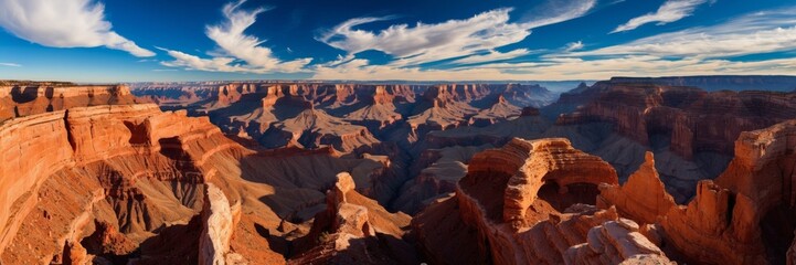 Stunning panoramic view of Grand Canyon during golden hour light
