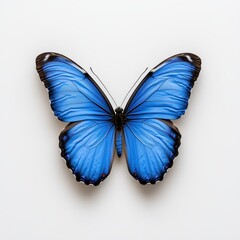 Obraz premium Beautiful blue butterfly resting on a pristine white background showcasing its vivid colors and intricate patterns