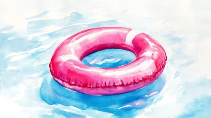 Watercolor Painting of a Pink Inflatable Pool Ring