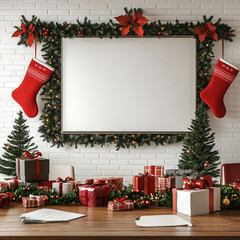 Corporate Meeting Room Decorated for Christmas with Blank Whiteboard