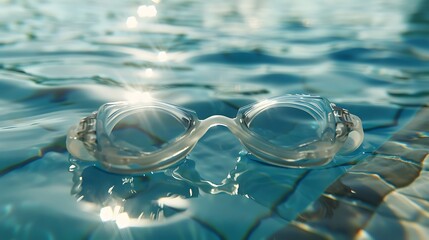 A detailed shot of swim goggles lying on the poolside.