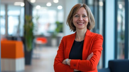 happy office worker promoting an finance product