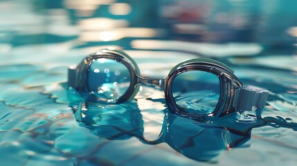 A detailed shot of swim goggles lying on the poolside.