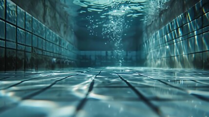 A detailed shot of swimming pool tiles under water.