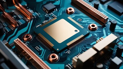 Fototapeta premium close-up photograph of a computer motherboard.