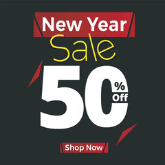 Fototapeta premium New Year Sale 50%Off Banner , new year sale discount banner template promotion design for business , illustration design.eps 
