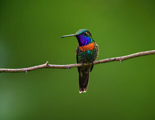 Fototapeta premium Close up of multi colored hummingbird perching on branch