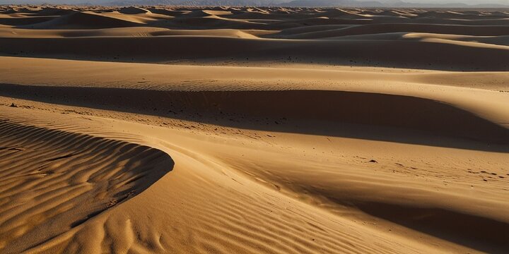 Wind creating ripples on sand dunes in desert landscape. Generated by AI.
