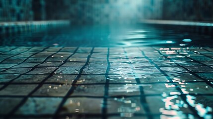 A detailed shot of swimming pool tiles under water.