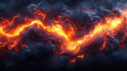Fototapeta premium lava flow and volcano on black background
