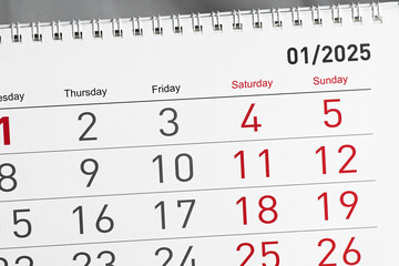 Calendar for 2025.Happy new year 2025 concept.