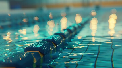 A detailed shot of the starting blocks at a swimming pool.
