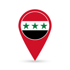 Map pointer with Syria flag inside. Vector illustration.