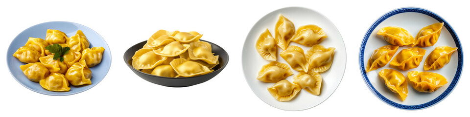 Delicious dumplings served in various styles and colors, perfect for sharing! on transparent background