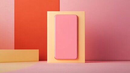 Pink Smartphone Mockup on a Pastel Geometric Background