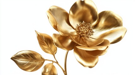 Exquisite Gold Flower with Detailed Petals and Leaves