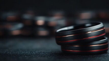Three-ringed black design with sleek red accents offers a modern stylistic expression reflecting a dynamic blend of simplicity and vibrant detail in craftsmanship.