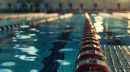 A detailed shot of the starting blocks at a swimming pool.