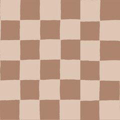 seamless repeating pattern with hand drawn checkerboard in soft latte tan and mocha mousse brown. Warm neutral checker for cosmetics, fabric, classy packaging projects, wallpaper, stationery