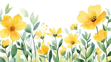Watercolor Yellow Flowers and Leaves. A beautiful floral design for your home decor.