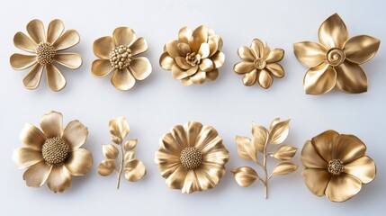 Fototapeta premium Exquisite Gold Floral Wall Decor - Elegant 3D Floral Art for Modern Home