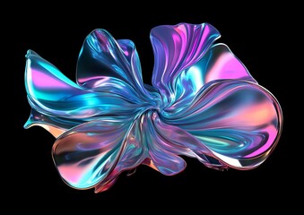 3D render of abstract liquid metal bloom with holographic iridescence, AI generated illustration