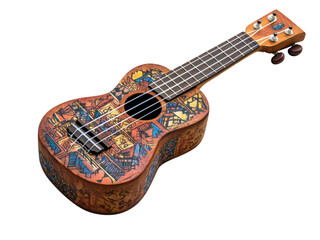 Fototapeta premium Colorful Ukulele with Artistic Design on Transparent Background