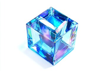 Transparent Glass Cube with Blue Holographic Effect - AI Generated Illustration