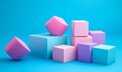 Obraz premium Colorful Geometric Shapes on Blue Background - AI Generated Illustration