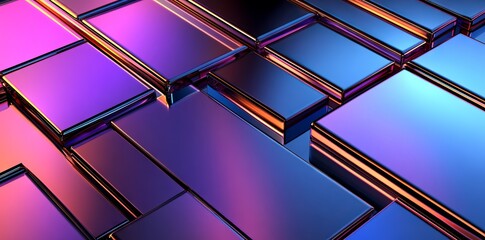 3D render of iridescent glass texture with chrome elements and stripes on black, AI generated illustration